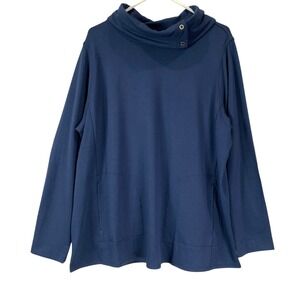 Susan Graver Weekend Navy Blue Cowl Neck Snap Detail Pullover Sweater Size 1X